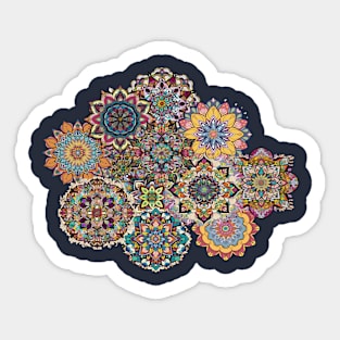 t-shirt design featuring an intricate mandala design with floral elements, detailed illustrations, and vibrant colors Sticker